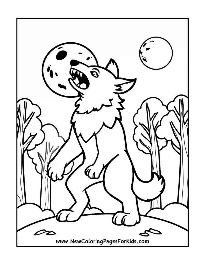 A Werewolf Howling at the Full Moon with Eerie Shadows