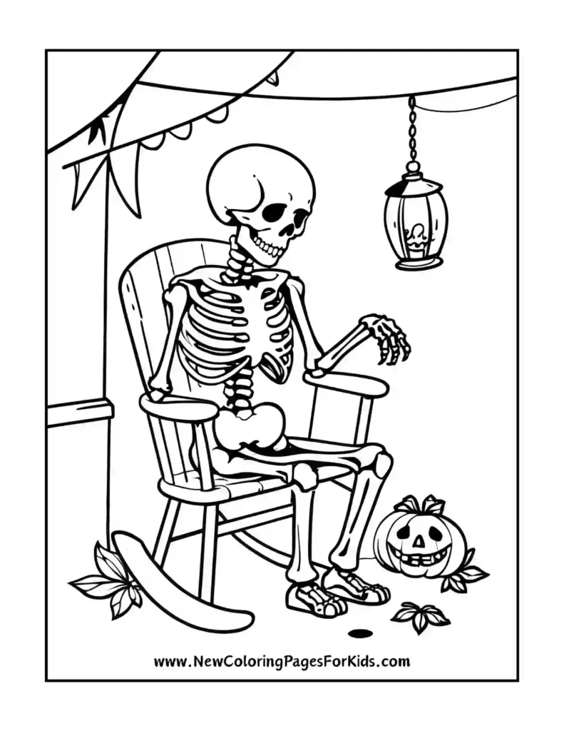 Bring a Skeleton in a Rocking Chair to Life Fun Halloween Coloring Pages