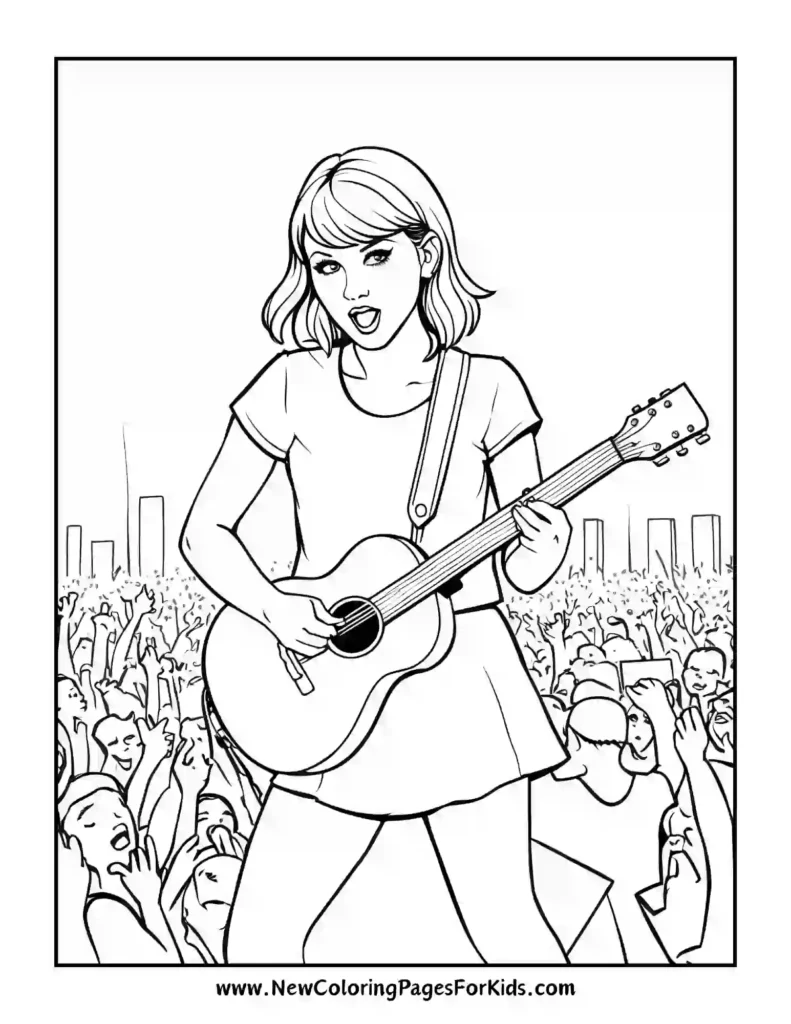 Color Taylor Swift Performing with Her Guitar - Taylor Swift coloring pages