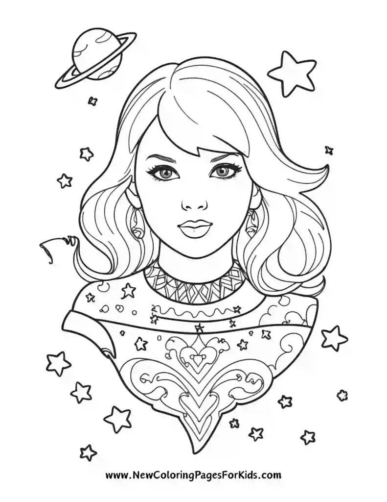 Coloring Taylor Swift Among the Stars and Galaxies - Taylor Swift coloring pages