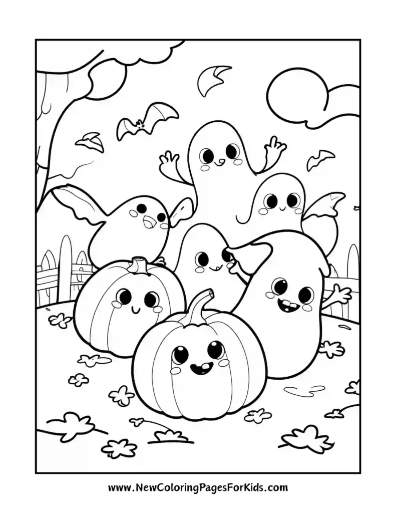 Friendly Ghosts Flying Around a Glowing Pumpkin