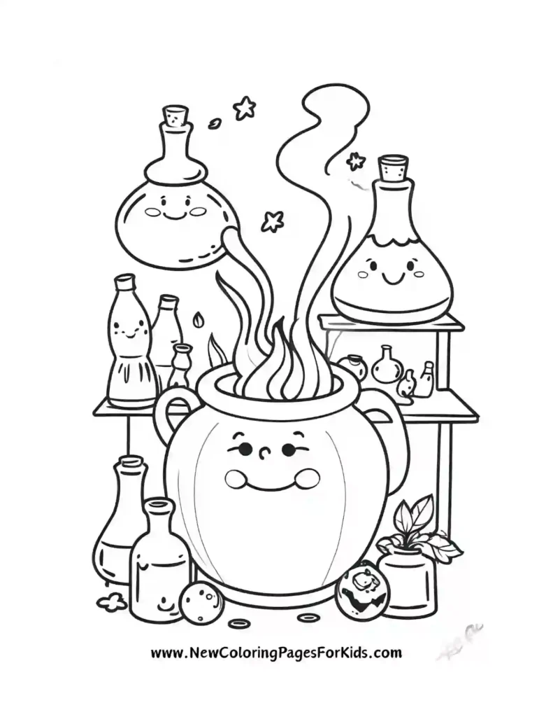 Magical Bottles in a Witch's Potion Shop