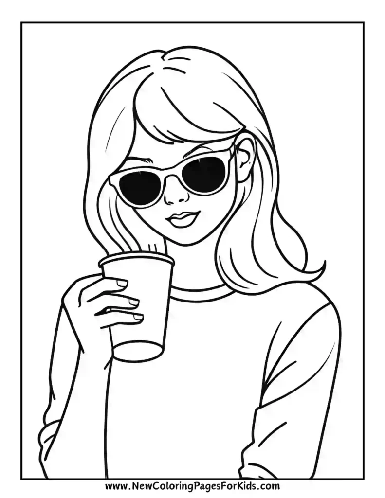 Taylor Swift Sipping Coffee in Sunglasses - Taylor Swift coloring pages