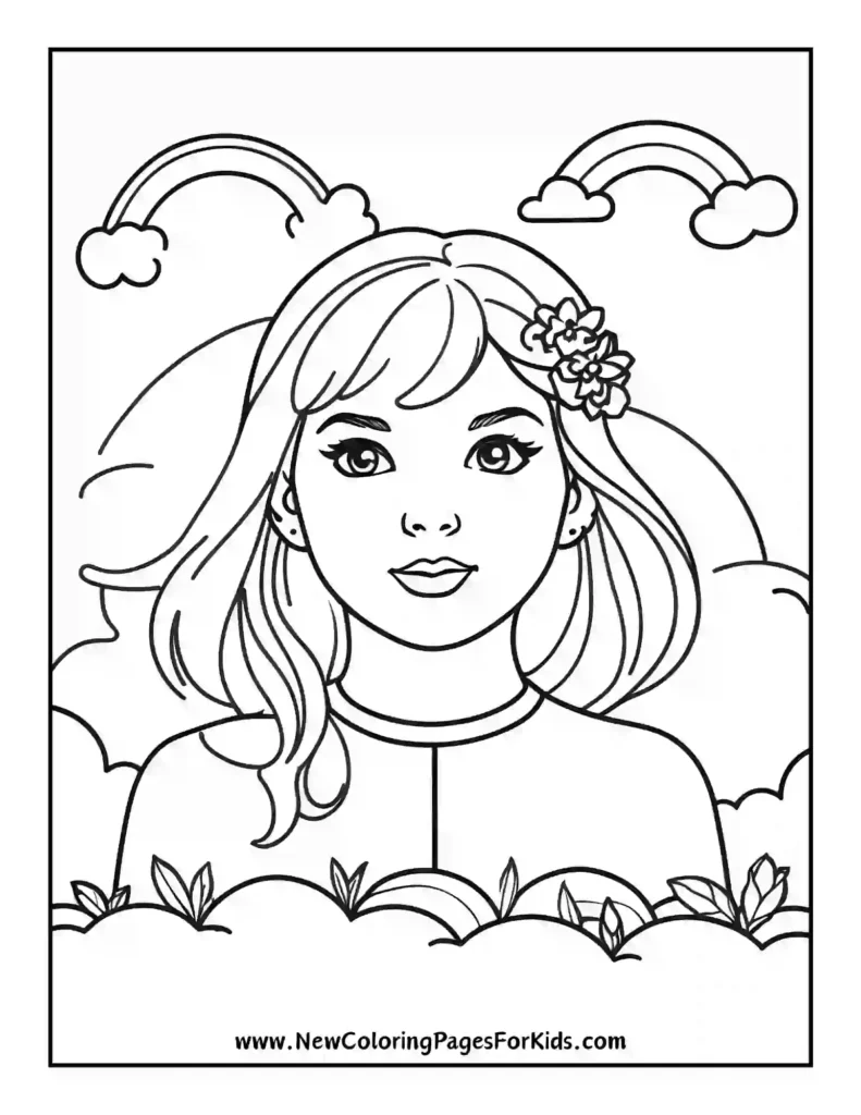 Taylor Swift in a Dreamy Pastel-Colored Landscape - Taylor Swift coloring pages