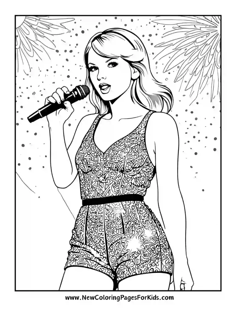 Taylor Swift with a Microphone and Her Fans - Taylor Swift coloring pages