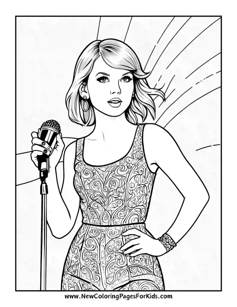 Taylor Swift with a Microphone and a Packed Audience - Taylor Swift coloring pages