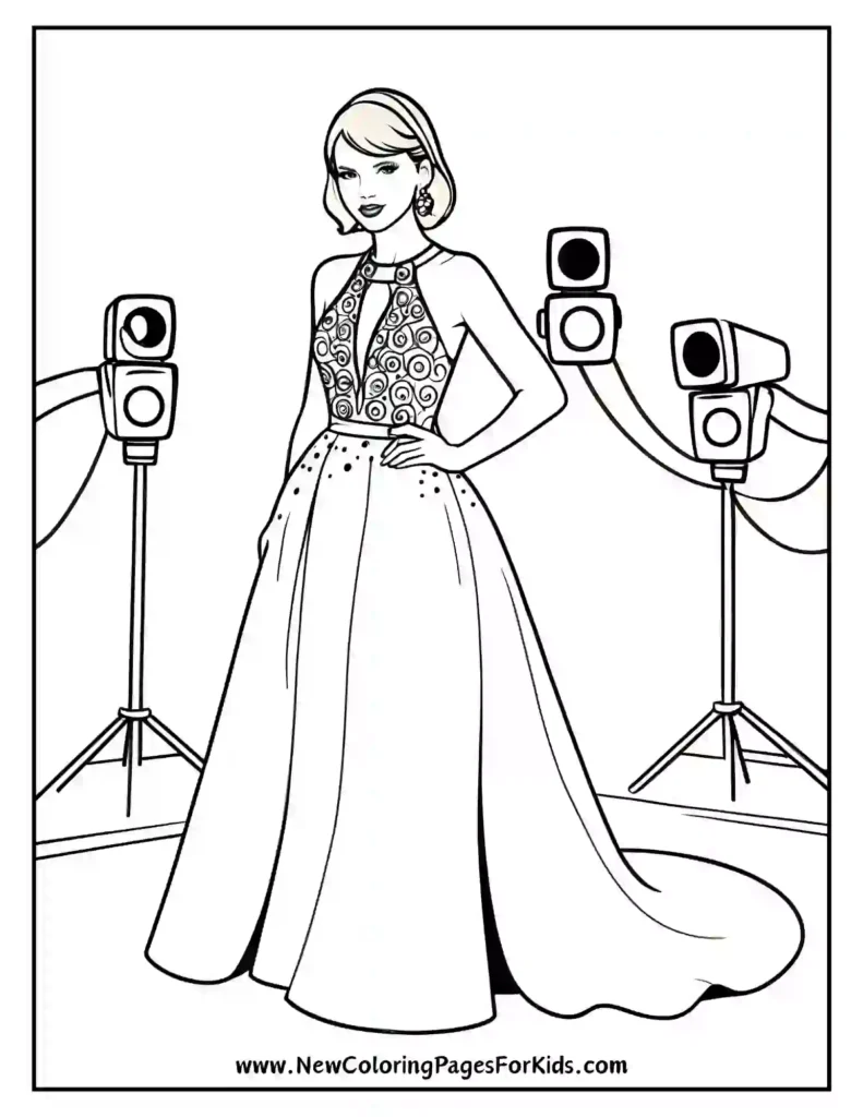 Taylor Swift's Elegant Red Carpet Appearance Coloring Page - Taylor Swift coloring pages