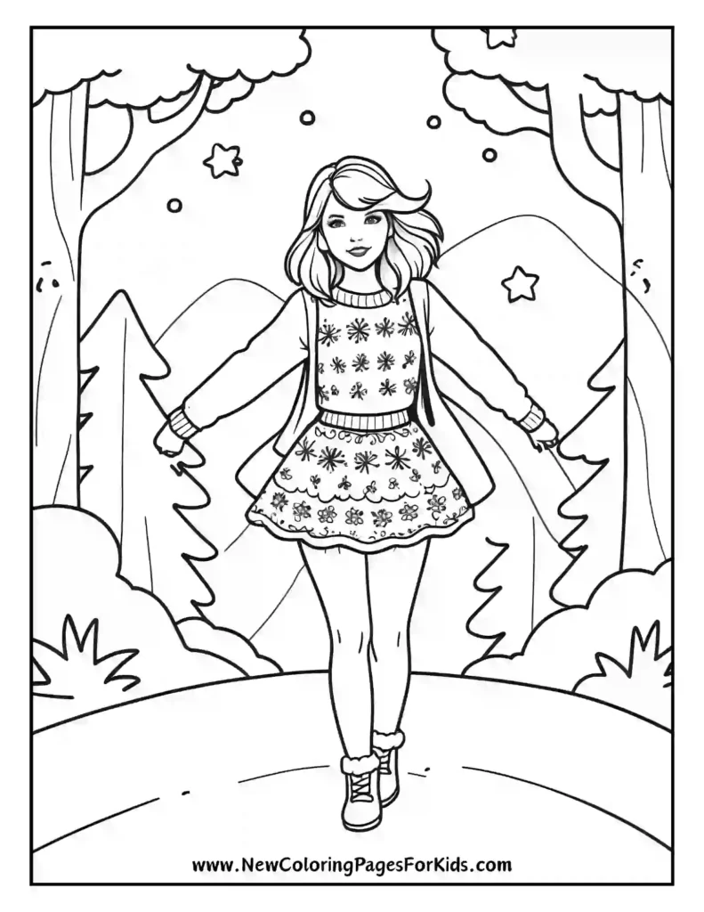 Taylor Swift’s Magical Winter Scene - Taylor Swift coloring pages