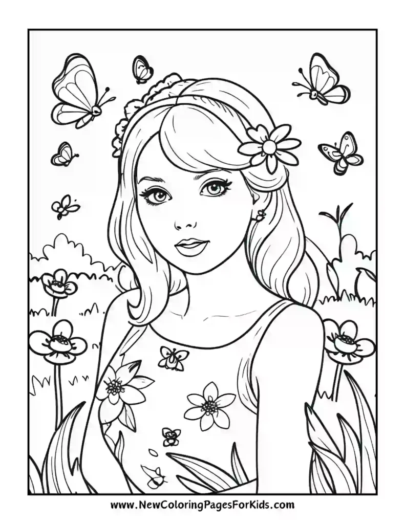 Taylor Swift's Nature Glow Color Her with a Flower Crown - Taylor Swift coloring pages