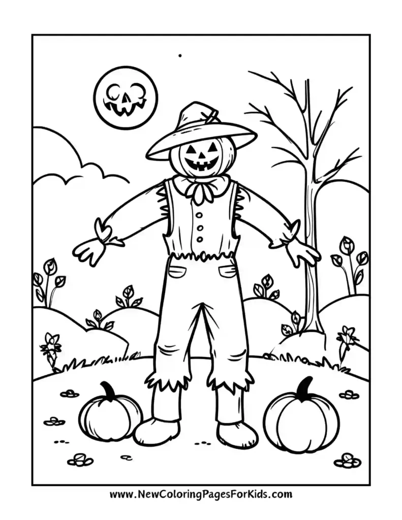 Unleash Your Creativity with Halloween Coloring Pages of a Pumpkin-Headed Scarecrow